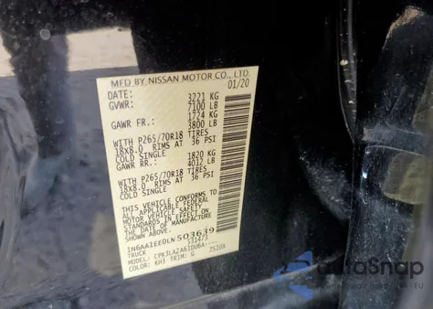 2020 Nissan Titan S из США, поврежденный, VIN 1N6AA1EE0LN503639